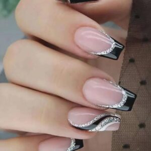 Pink & Black French Nails